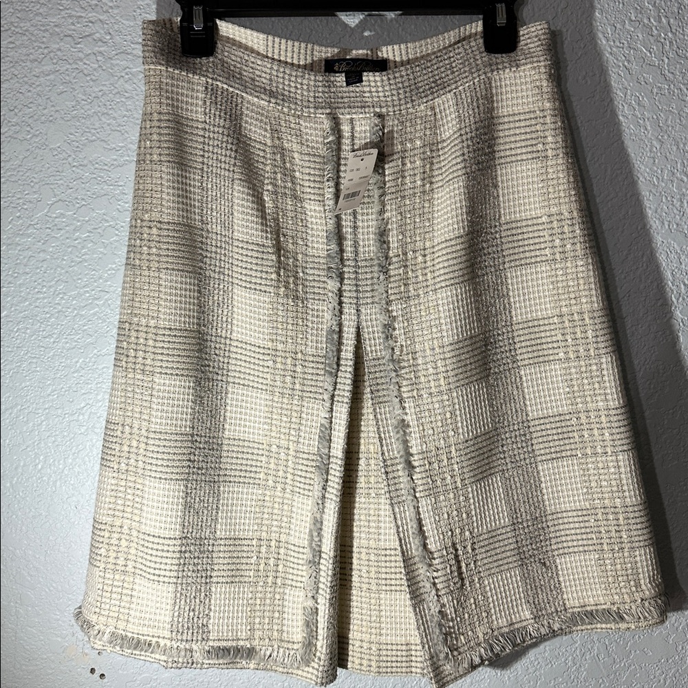 NWT Brooks Brothers Gray Cream Shimmer Tweed Aline Skirt Size 8 MSRP $289 - Picture 1 of 5
